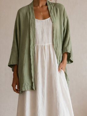 LCW Casual Green kimono Coverup wowens Size X-Large Boho Lagenlook cotton